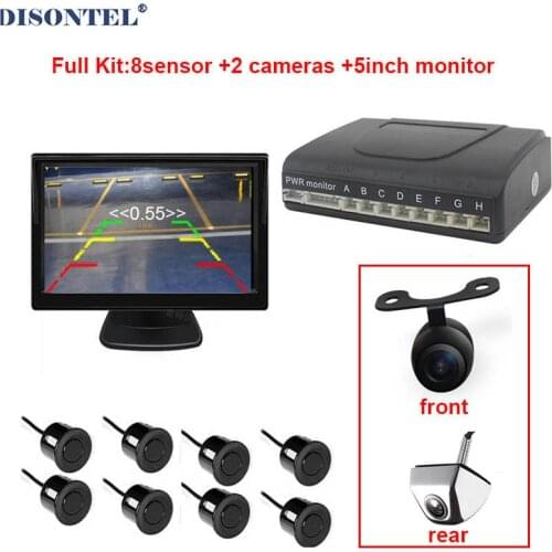 DC 12V 5Inch LCD Car Monitor With 2 Cameras Parking Sensors 8 Radar Buzzer Alert Starlight Parktronic 22MM Video Rearview