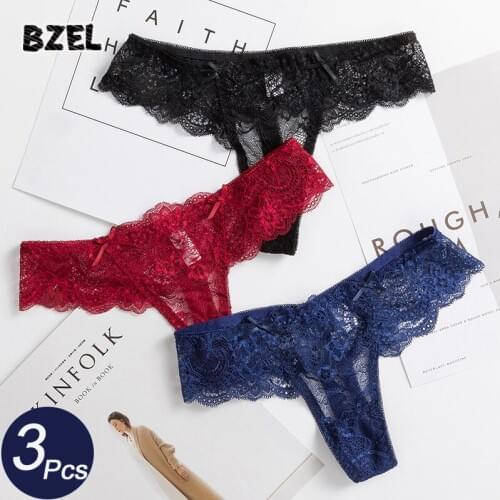 BZEL 3Pcs/lot Hollow Out Women Panties Underwear Seamless Lace T-Back G-String Low Waist Female Soft Thong Comfort Lady Lingerie
