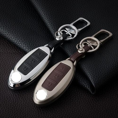 Zinc Alloy+Leather Car Key Cover Case Shell For Nissan Teana X-Trail Qashqai Note Livina Sylphy Tiida Sunny Murano Juke