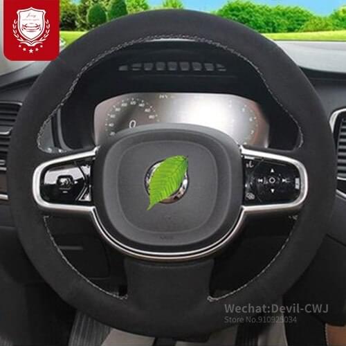 DIY hand-sewn leather suded car steering wheel cover for Volvo XC90 V90 S90 XC60 S60L V40 V60 S80L car accessories Auto parts