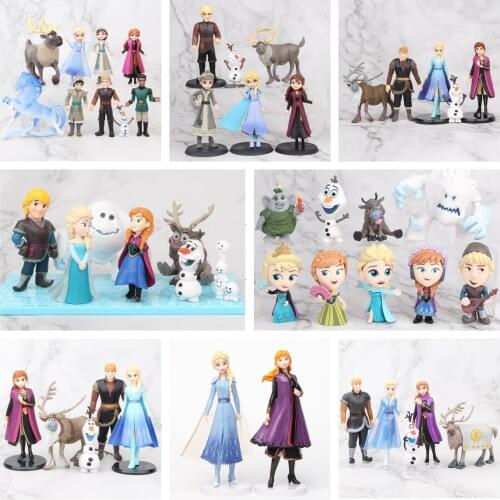 Disney Frozen 2 Queen Elsa Princess Anna PVC Anime Figure Olaf Kristoff Model Set Desktop Decoration Gift for Children Birthday