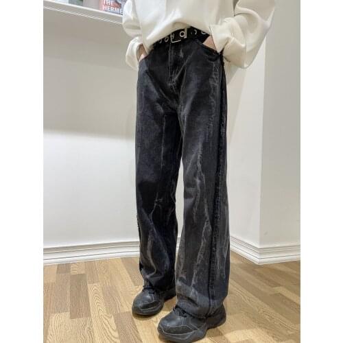 Hip hop personalized tie dyed dad jeans black casual wide leg straight mens and womens loose hiphop