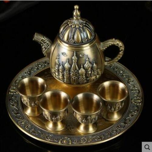 European 6pcs/set bronze color decorative wine set whiskey decanter kitchen accessories home bar set JJ098