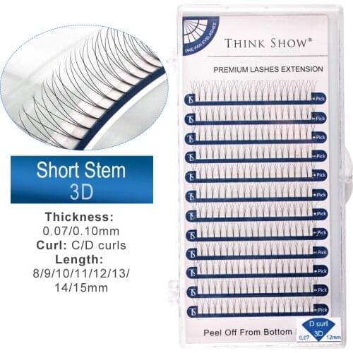 Premade 3D/4D/5D Russia Volume Eyelash Extension 0.07/0.10mm Short Stem 3D Fans Individual Eyelash Extensions Faux Volume Lash