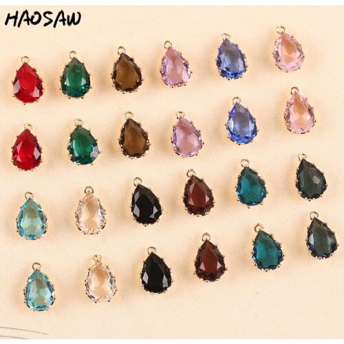 HAOSAW 11*17MM 4Pcs/Lot Crystal Charm/Waterdrop Crown Design/Colorful Jewelry Accessory/Earring Findings/DIY Jewelry Making
