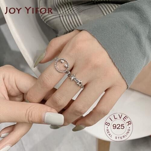 925 Sterling Silver Smooth Rings For Women smile face stars Jewelry Beautiful Finger Open Rings For Party Birthday Gift