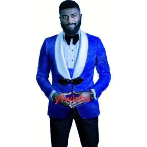 Handsome Embossing Groomsmen Shawl Lapel Groom Tuxedos Wedding Dress Men Suits Blazer Prom Dinner (Jacket+Pants+Tie+Vest) B19