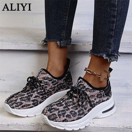 Spring Fashion Sneakers Women 2021 New Leopard Mesh Breathable Ladies Lace Up Casual Shoes Outdoor Running Walking Jump Loafers