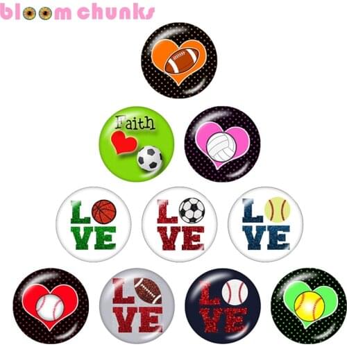 Love Football Baseball Soccersoftball 12mm/18mm/20mm/25mm Round glass cabochon flat back Making snap button jewelry S4005