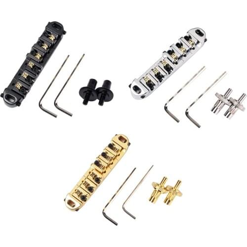 Brass Roller Adjustable Saddle Tune-O-Matic Zinc Alloy and Brass Rollers Bridge for Lp Electric Guitar