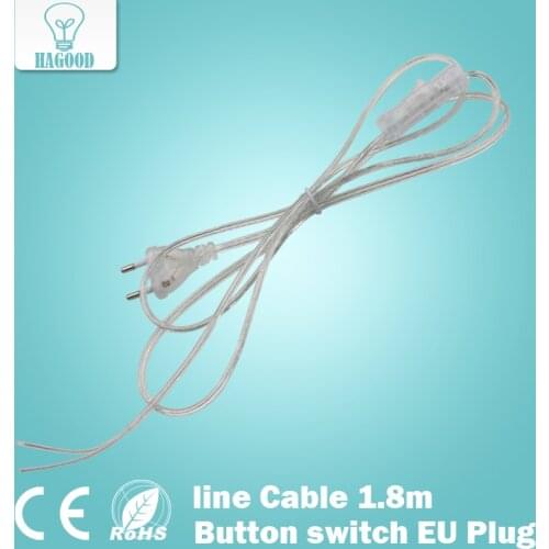 Line Cable 1.8m with Button switch EU Plug Light Switching Transparent Wire Extension Power Cord wire with plug For LED Lamp