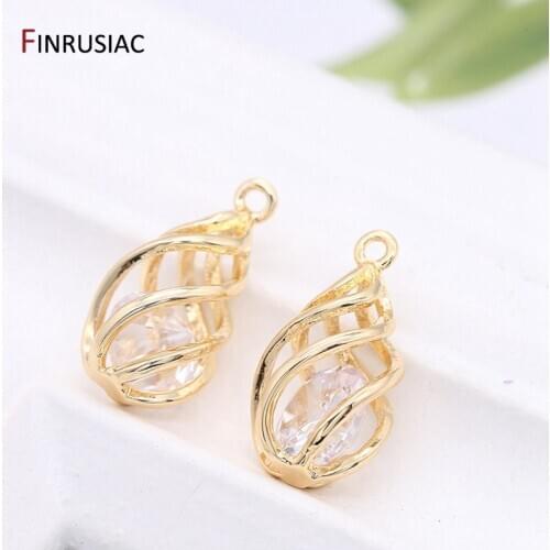 Jewellery Making Supplies 14k gold-plated inlaid zircon hollow drop pendant DIY Necklace Earrings Charms Findings Components