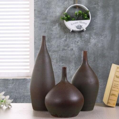 Minimalist Natural Ceramic Vase Old Porcelain Vase Brown Small Table Flower for Home Decor