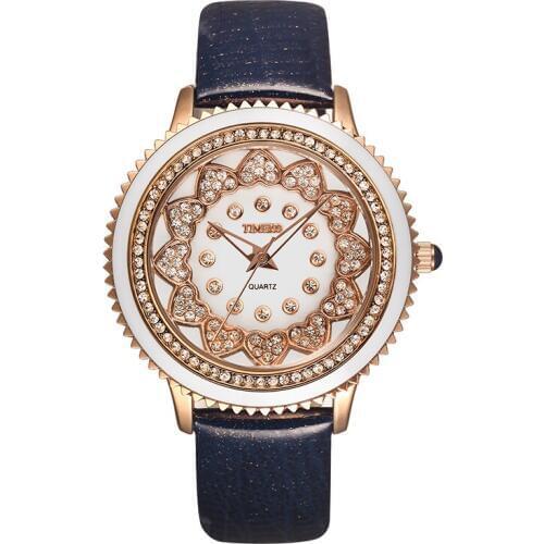 Fashion TIME100 Womens Unique Sunflower Round Shell Dial Alloy Case Leather Strap Dress Quartz Wrist Watch For Womens #W50278