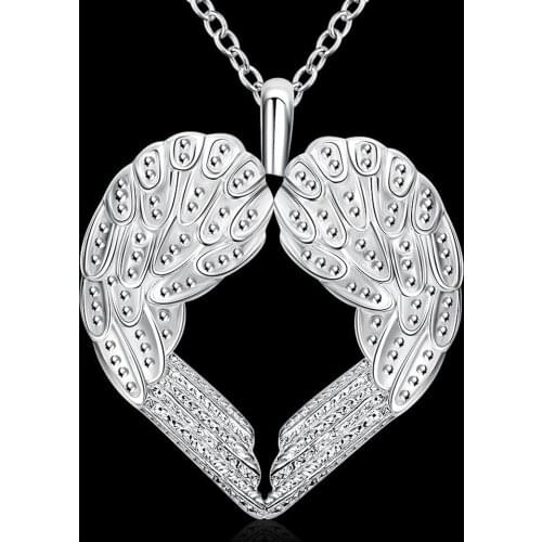 Fashion brand 925 Sterling Silver Necklace For Women Jewelry Angel wings heart Pendant Valentines Day gifts Wedding