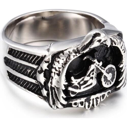 Punk Mens 316L Stainless Steel Black Silver color Motorcycle Eagle Biker Ring