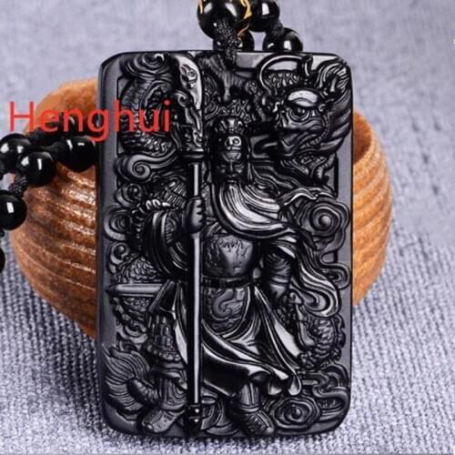 Natural Obsidian Powerful domineering Guan Gong Pendant Jewelry Lucky to ward off evil spirits Amulet Jade Pendant Fine Jewelry
