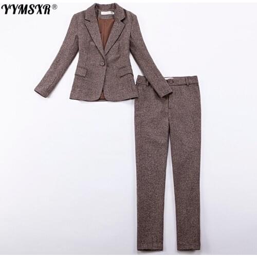Autumn and Winter New Long-sleeved Woolen Thickened Suit Jacket Plaid Pants Professional Suit Female Office Interview Outfit