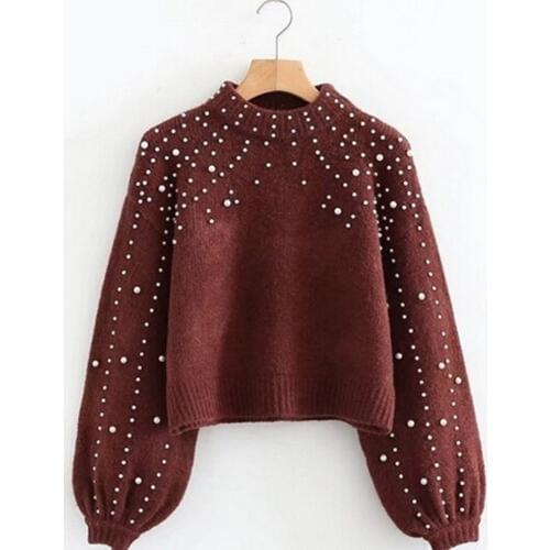 New spring Korean all-match winter sweater knitted shirt with long sleeves loose women sweater pullover winter dresses Beading