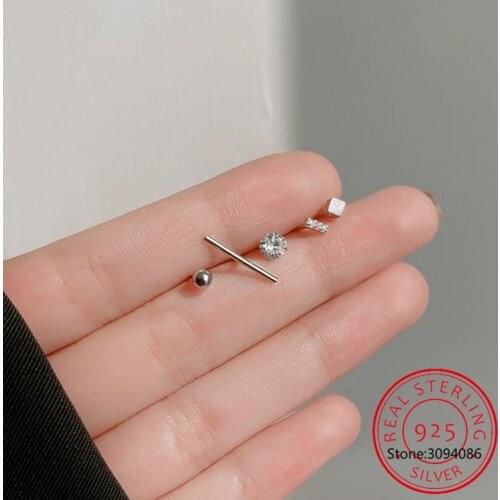 One Set of Five Stud Earring for Women Tiny Geometric Anti-Allergy Sterling Silver 925 Ear Pin Fine Jewelry Accessories