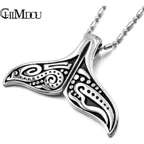CHIMDOU Lovely Whale Tail Pendant Stainless Steel Necklace Chain for men or women, Christmas gift, ROCK Biker Rider Jewelry