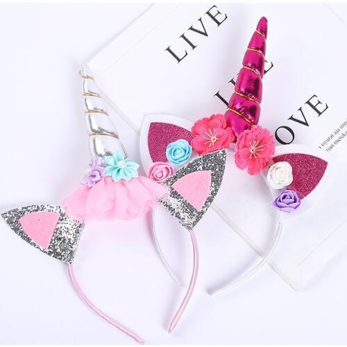 Hot style hot selling children birthday unicorn headband hair accessories children pony head style headband hair accessories