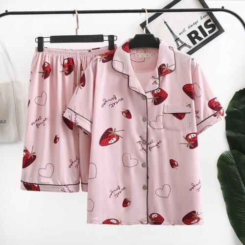 Plus Size Womens Summer Sleepwear Sets Short Sleeve Tops + Elastic Waist Shorts 2pieces Suits