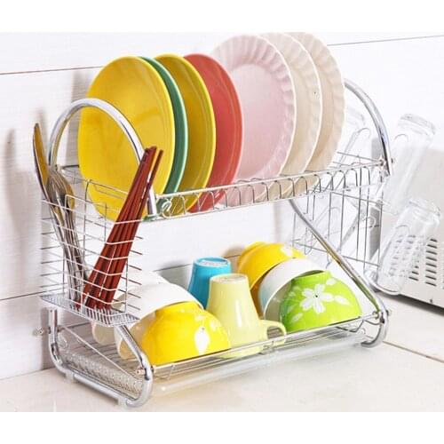 S-Shaped 2 Layers Dish Rack Tableware Shelf Plate Cutlery Cup Rack Bowl Rack Kitchen Dish Shelf Cutlery Accessories