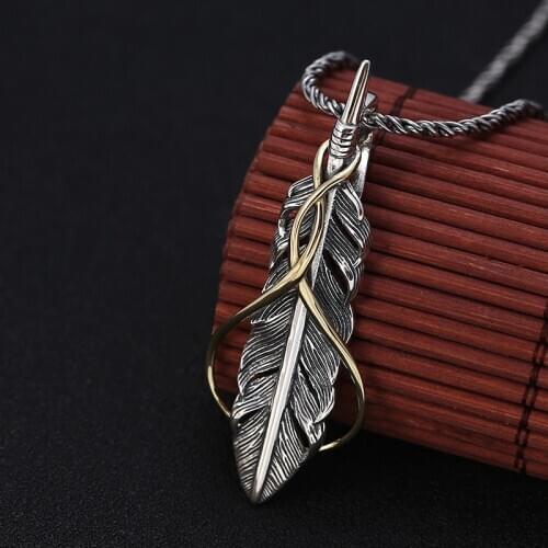 925 Sterling Silver color Creative Feather Necklace Pendant Men Women Thai silver color Retro Pendant making DIY Jewelry