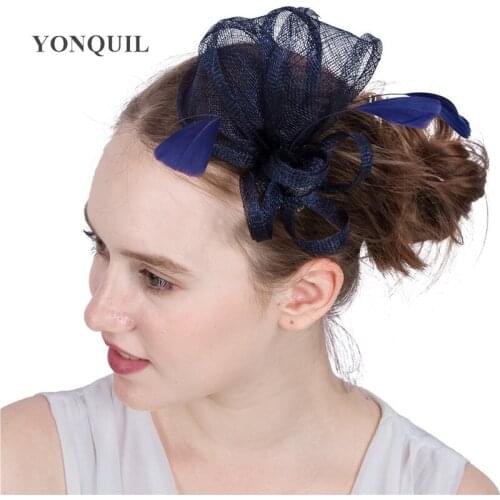 Sinamay Cute Girls Headdress Womens Elegant Fascinator Headbands Fashion Feather Headwear Black White Wedding Headdress SYF184