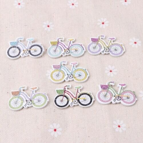Mixed Color Bicycle Pattern Wooden Buttons Sewing Decorative Button DIY Scrapbooking Craft 21x32mm 20pcs