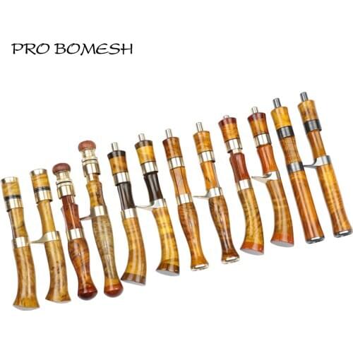 Pro Bomesh 1 Set Burlwood Spinning Casting Reel Seat Handle Kit Metal Trim DIY Trout Fishing Rod Building Accessory