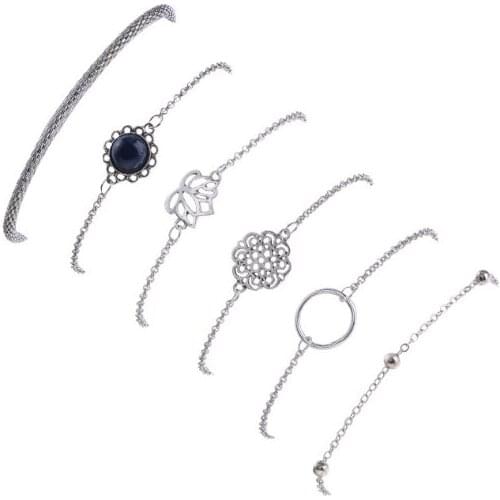 2020 Fashion Bracelets 6PC Bracelets Simple Lotus Leaf Round Stone Flower Piece Bead Chain Trendy Fashion Bracelet SBR190313
