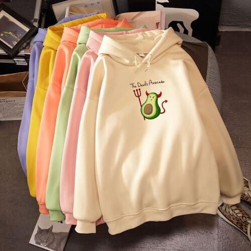 Kawaii Demon Avocado Hoodies Oversized Sweater Printed Pullover Sweatshirt Harajuku Hoodie Women Clothing Graphic Sweatshirts