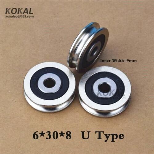[U0630-8NJ]1PC/lot High Loading NONSTANDARD U groove sliding Roller wheel for window roller 6*30*8 U type chrome steel bearing