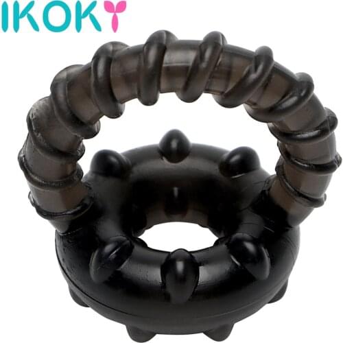 IKOKY Delay Ejaculation Cock Ring Male Erection Stretcher Extender Erotic Toys Dual Penis Ring Sex Toys for Men Adult Product
