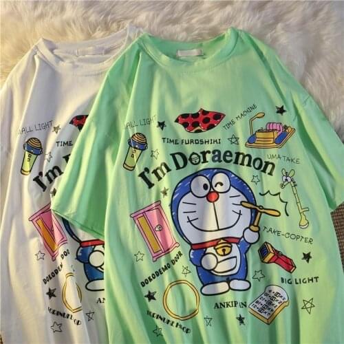 Women Streetwear T Shirt 2021 Summer New Doraemonesg Print Tees Loose Oversized Harajuku Wild Fashion Japanese Pullover Tops