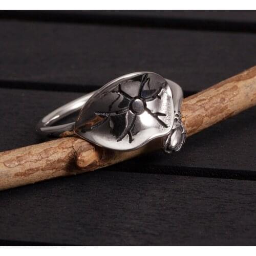 Lotus Leaf 925 Sterling Silver Ring Retro Personality Fashion 925 Silver Jewelry Opening Adjustable Ring for Women Temperament