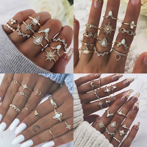 10 Styles Vintage Gold Knuckle Rings Set for Women Punk Resin Stone Midi Finger Rings Female Turkish Boho Jewelry Bague Femme