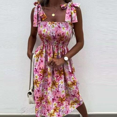 2021 Summer New Fashion Casual Comfortable Sling Printed Short Dress Ladies Fashion elastic waist.Printed Casual Comfortable Dre