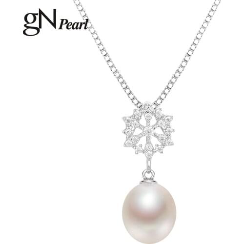 GN Pearl Genuien Pearl Pendant Pearl Necklaces 925 Sterling Silver 8-9mm Natural Freshwater Drop Shape Choker Chain Necklace