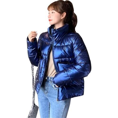 Winter New coats Parkas Women Glossy Down Cotton Jacket Loose Long sleeve Parka Female Cotton Padded Warm Jacket Casual Outwear