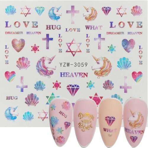 2020 New Nail Art Sticker Gradient Iridescent Unicorn Shell Cross DIY Water Transfer Sliders for Manicure Decorations Tool