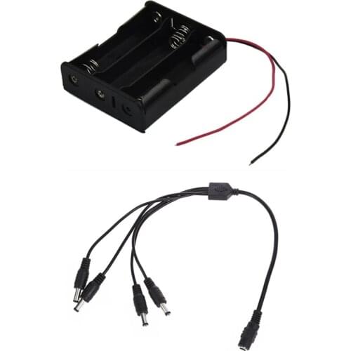 1 Pcs DC Splitter DC Power Cable DC Power Distribution & 1 Pcs 3.7 V 18650 X 3 Wire Leads Black Battery Case Cable