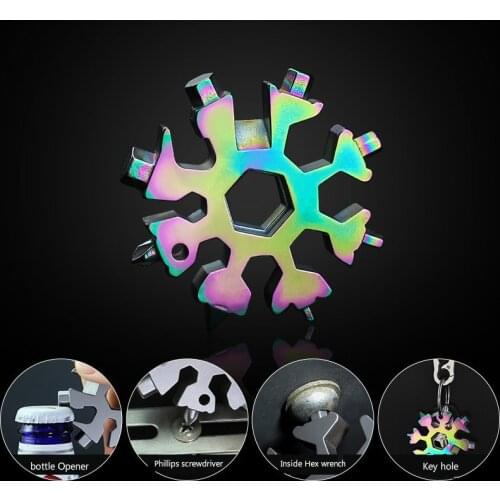 18 in 1 Snowflake Spanner Keyring Hex Multifunction Outdoor Hike Wrench Key Ring Pocket Multipurpose Camp Survive Hand Tools