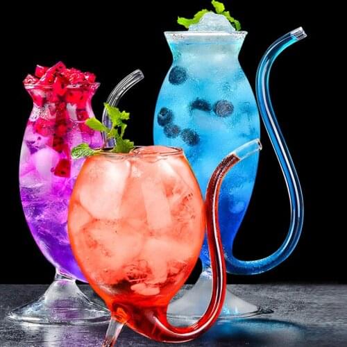 2Pcs Creative Cocktail Glass Cup 200/300/320ml Devil Red Wine Glass Cup Transparent Glassware Mug with Tube Straw Home Bar Party