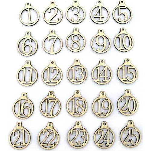 2019 25Pcs Number 1-25 Wooden Christmas Advent Calendar Gift Tags Number Gift Tags Navidad Christmas Countdown Tags Xmas Decor