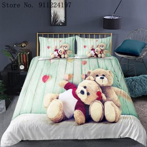2021 Luxury Cartoon Teddy Bear Printing Child Bedding Set Bed Linens Duvet Cover High Quality Bedspread Cover Set For Gift