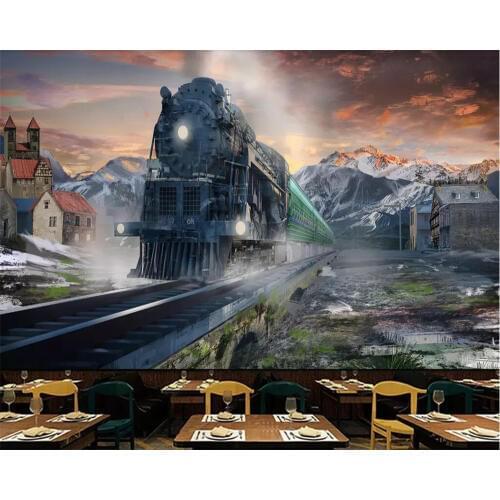 Beibehang Custom HD train smoke wallpaper fashion new 3D stereo steam train bar ktv mural cherry blossom restaurant wall
