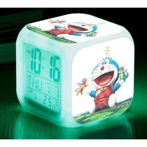 3D Doraemon Cartoon Toys Bedside Kids Alarm Clock LED Color Changing Digital Clock Desk Wake Up Light Glowing Electronic Reveil